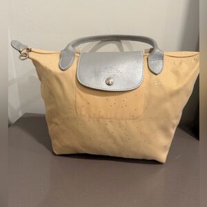 Longchamp Beige Tote with Silver Accents